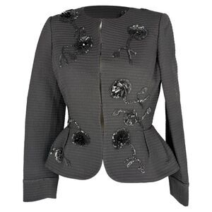 Oscar De La Renta Embellished Evening Jacket in Grey Acetate